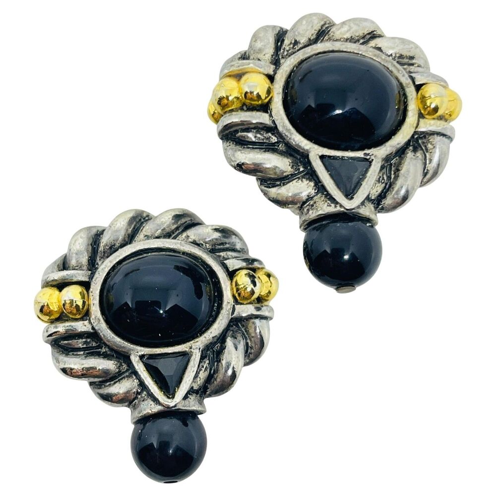 PISCITELLI signed vintage silver gold tone Etruscan style designer clip earrings
